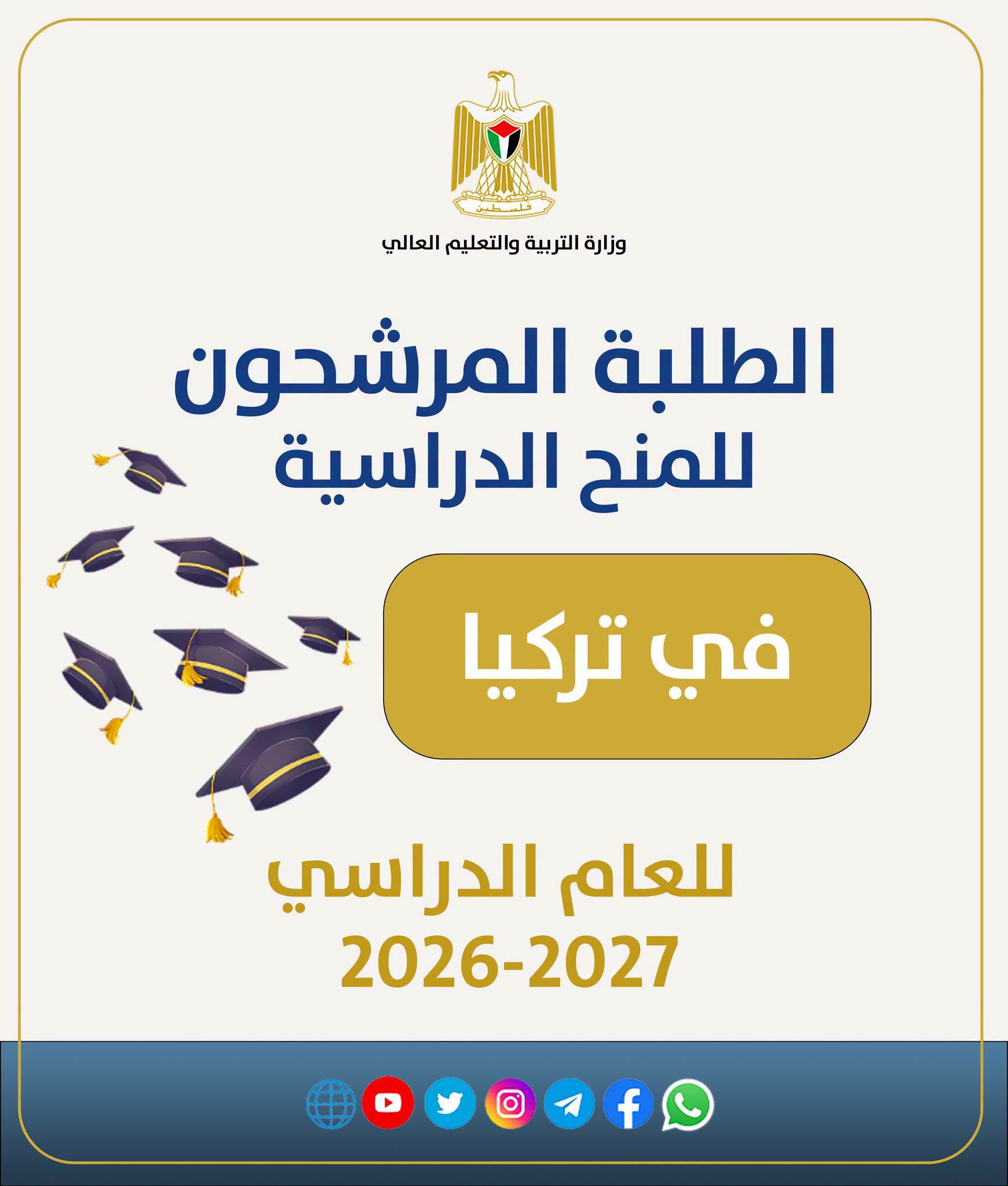 الطلبة المرشحون للمنح الدراسية  في تركيا  لدرجة البكالوريوس للعام 2026/2027